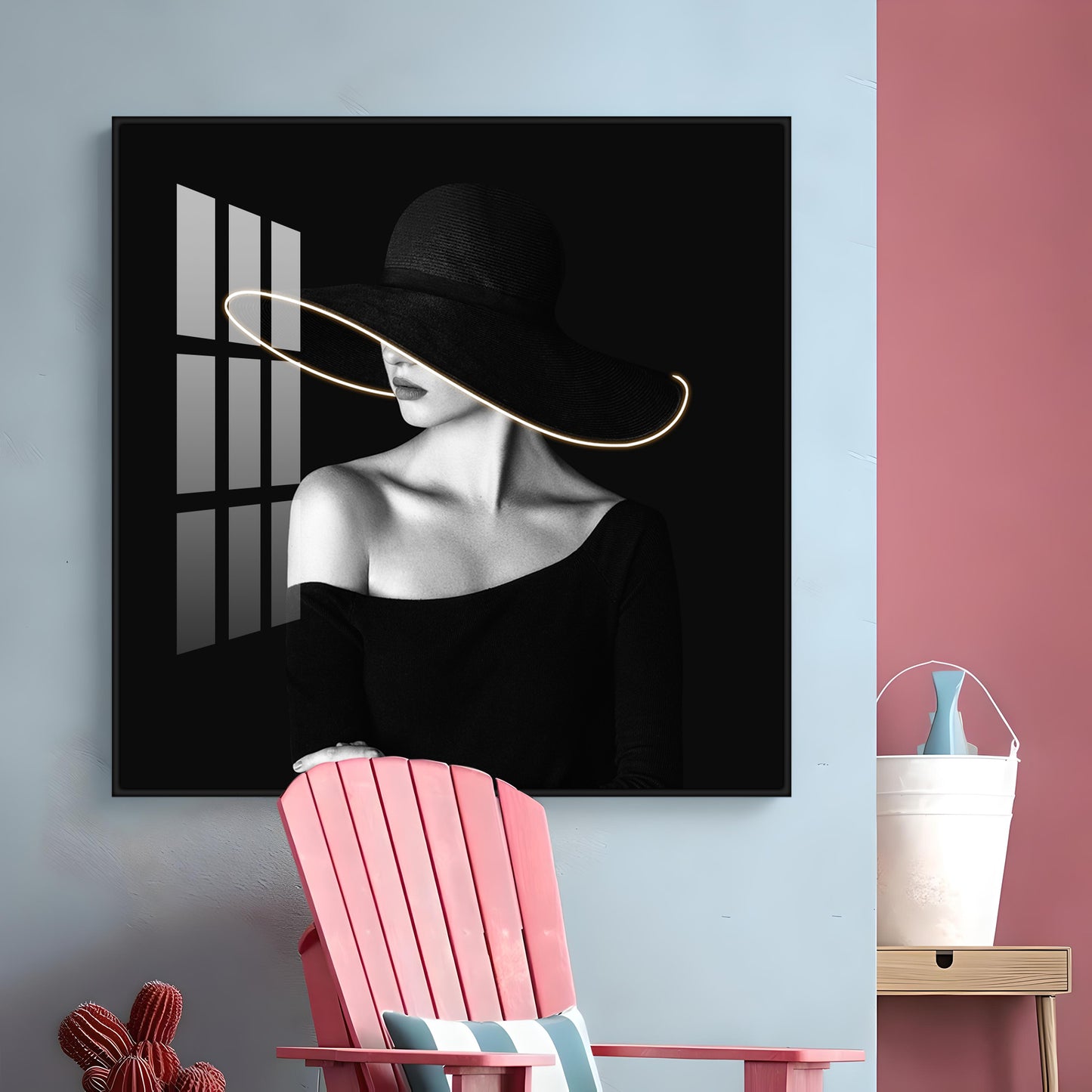 Glamorous Girl In Black Dress Premium Acrylic Square Wall Art