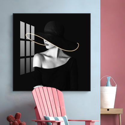 Glamorous Girl In Black Dress Premium Acrylic Square Wall Art