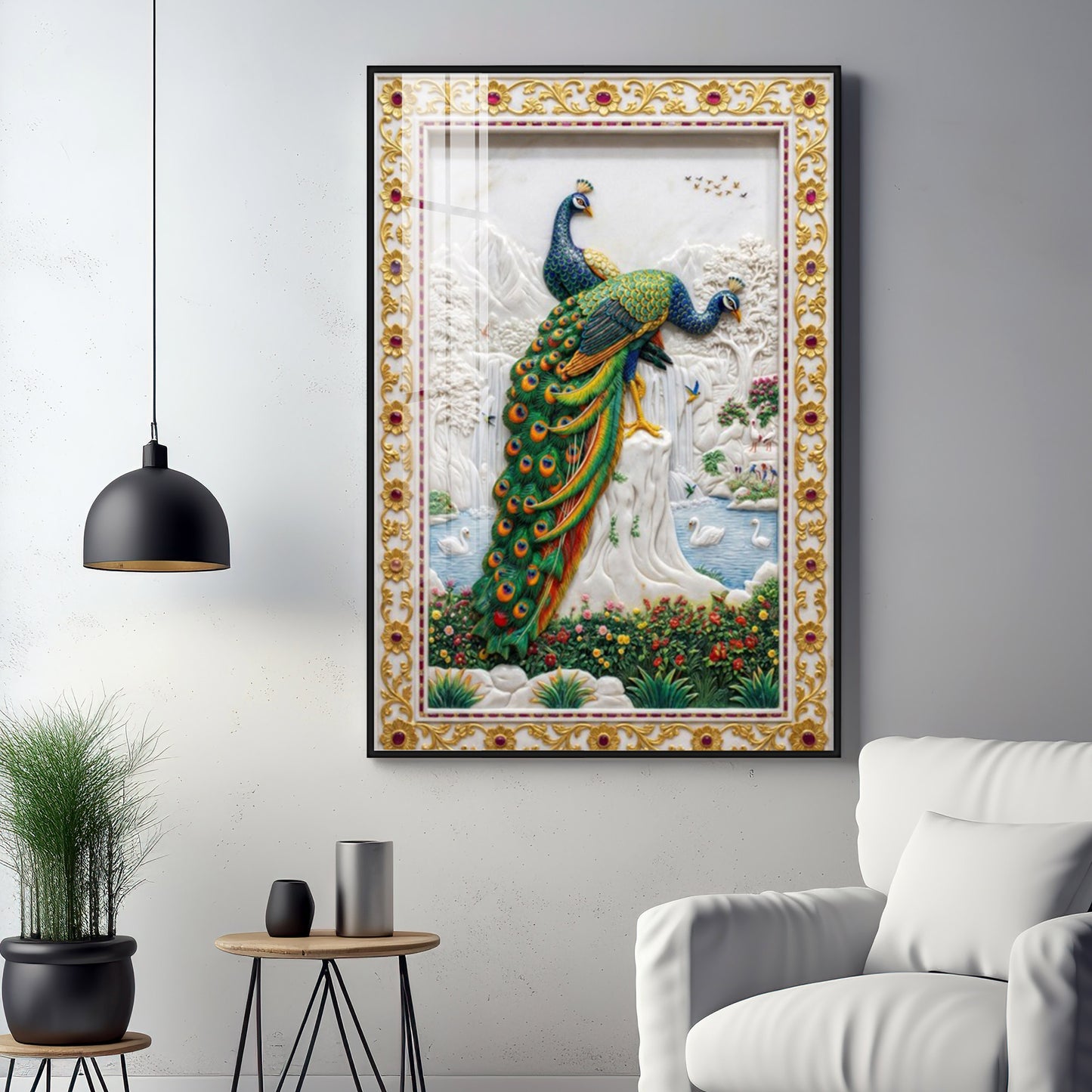 Beautiful Two Peacocks Premium Acrylic Vertical Wall Art