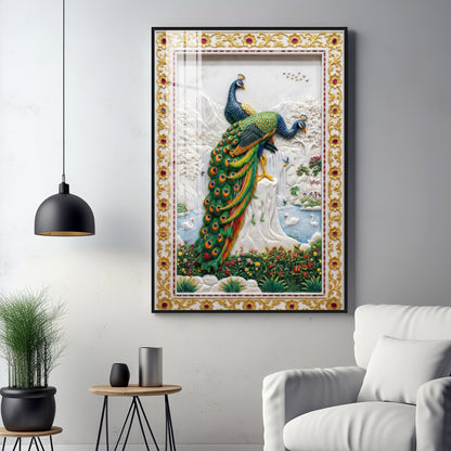 Beautiful Two Peacocks Premium Acrylic Vertical Wall Art