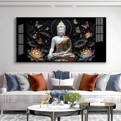 Floral Peace Buddha Premium Acrylic Horizontal Wall Art