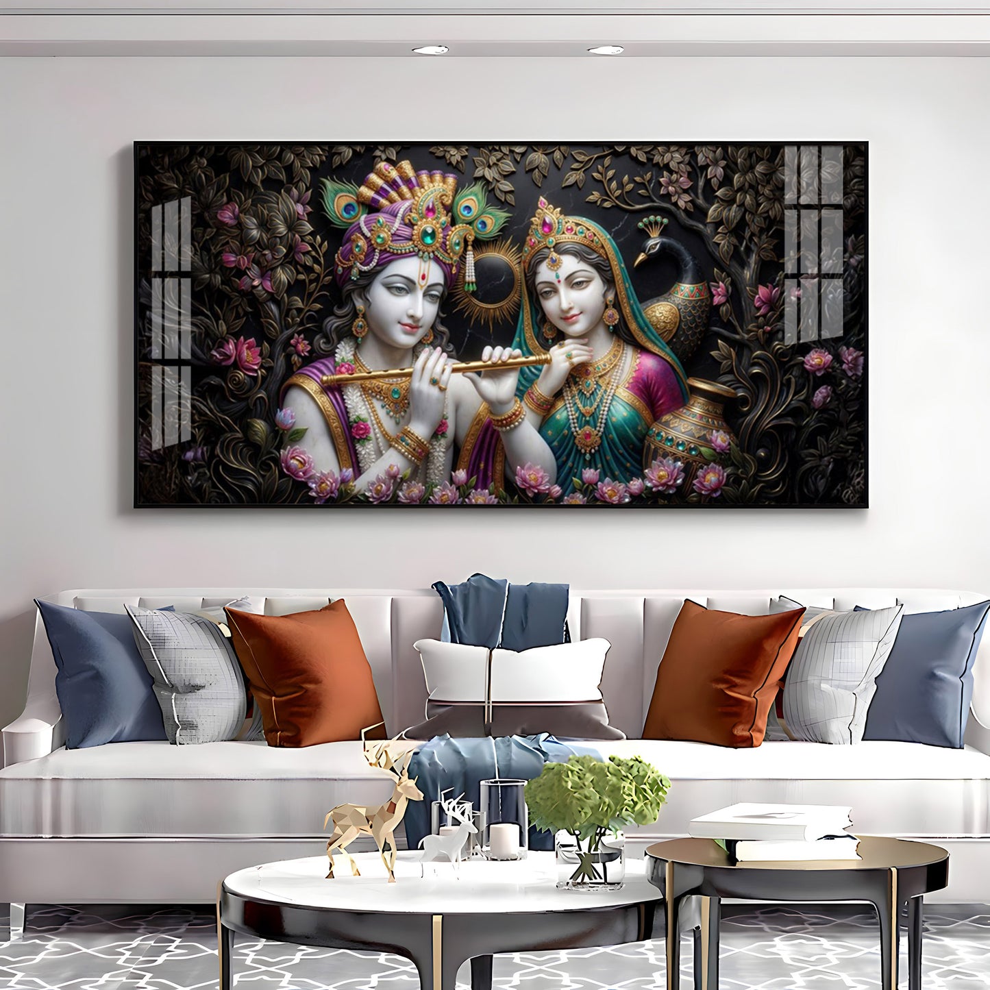 Goddess Radha Krishna With Flute Premium Acrylic Horizontal Wall Art