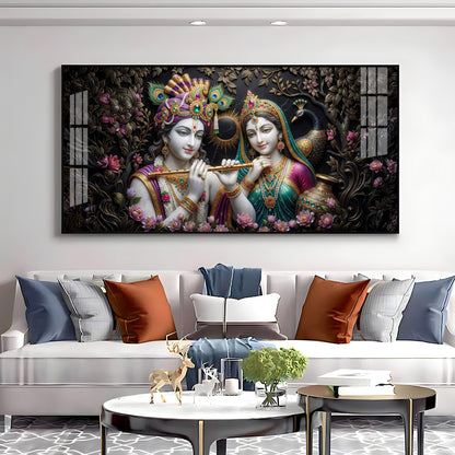 Goddess Radha Krishna With Flute Premium Acrylic Horizontal Wall Art