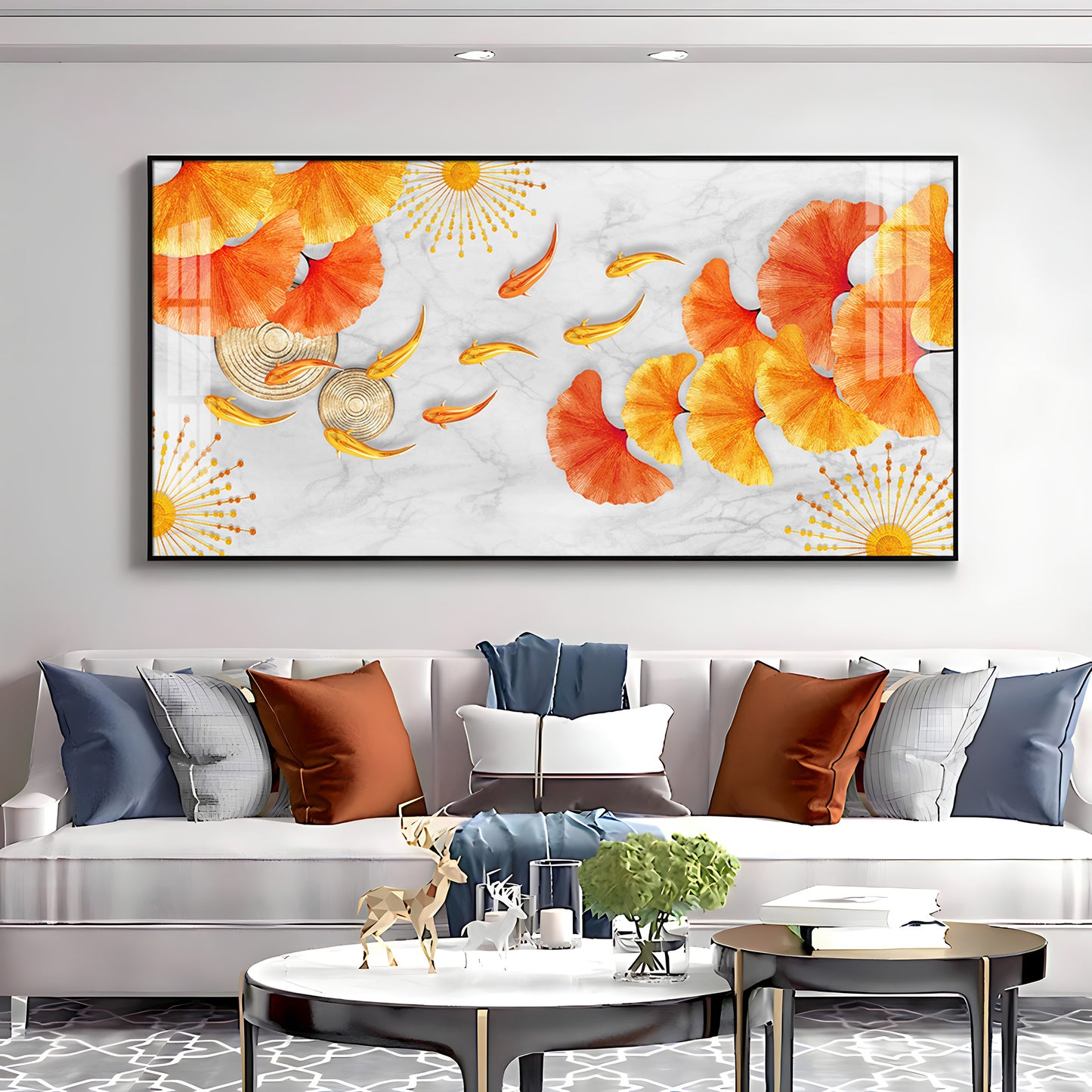 Ginkgo Leaves & Fish Premium Acrylic Horizontal Wall Art