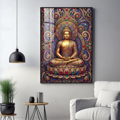 Colourful Meditating Buddha Premium Acrylic Vertical Wall Art