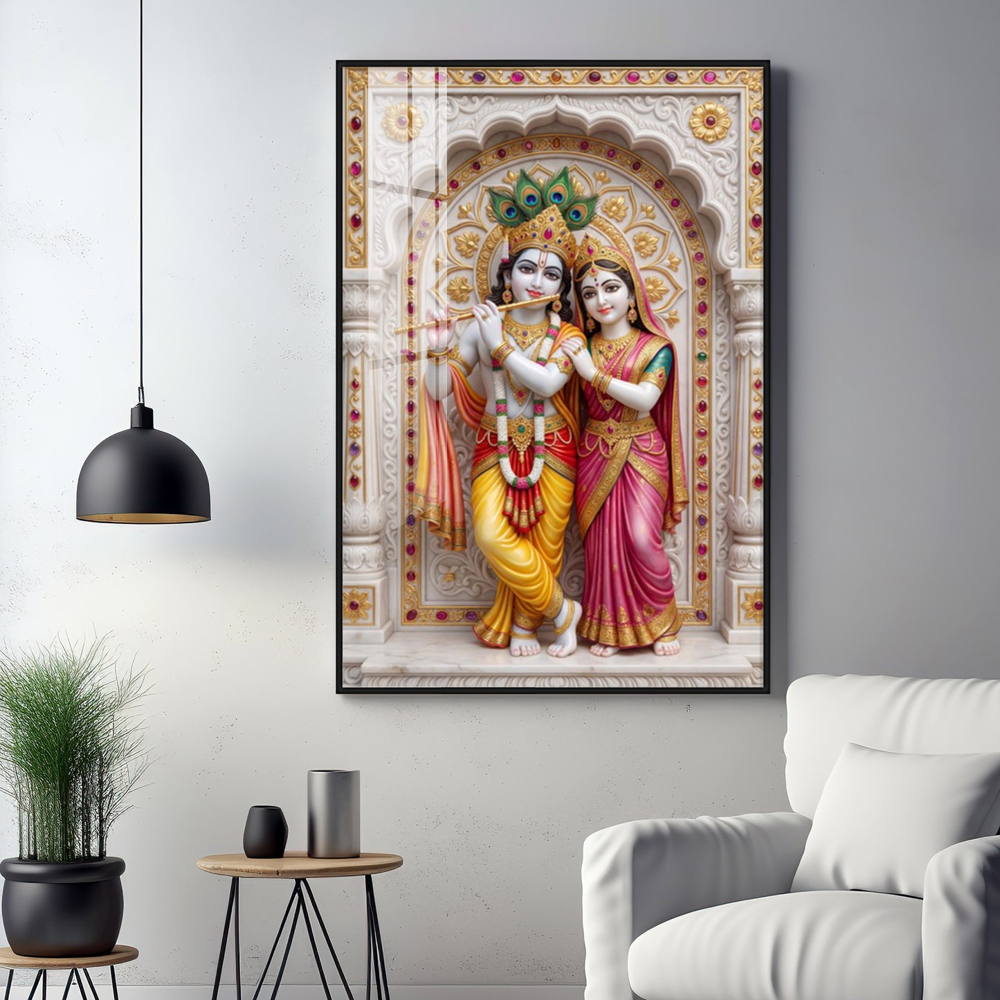 Blessings Of Radha Krishna Premium Acrylic Vertical Wall Art