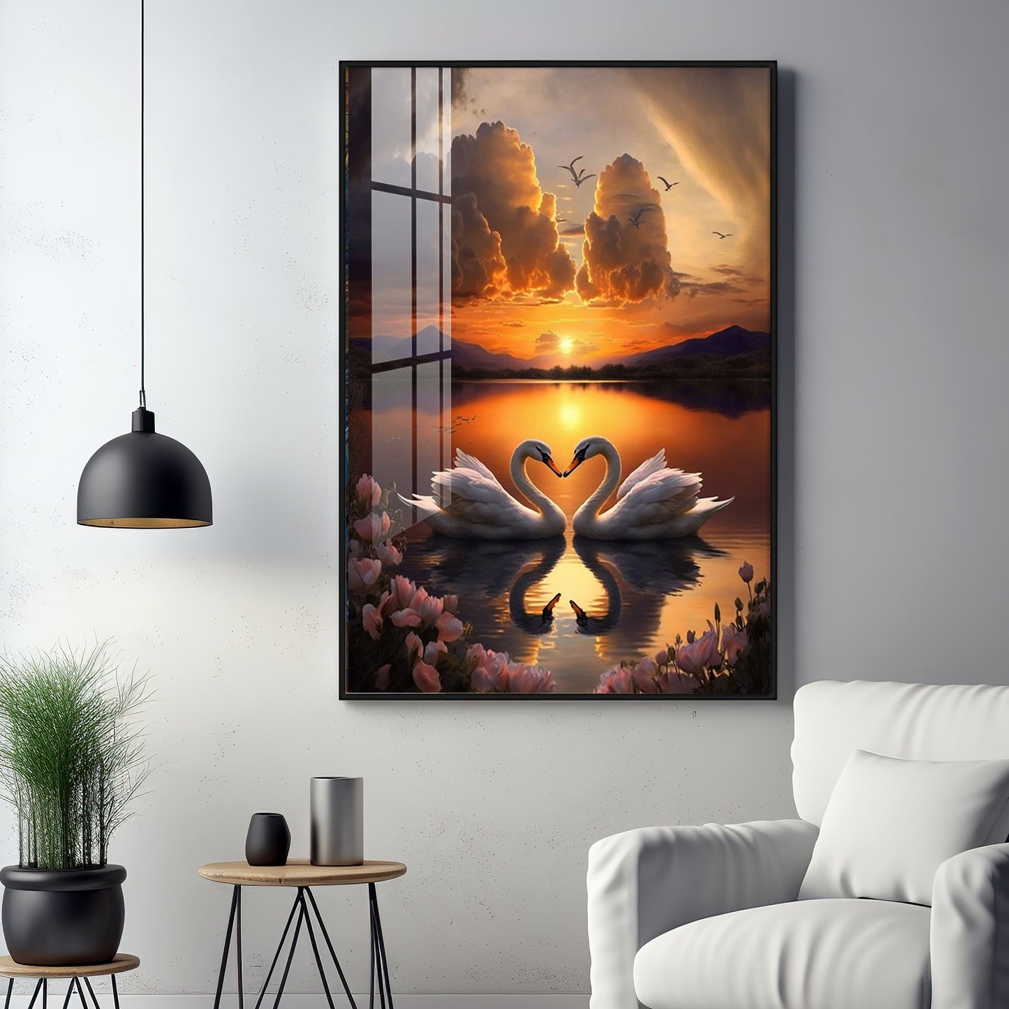 Romantic Swan Pair Premium Acrylic Vertical Wall Art