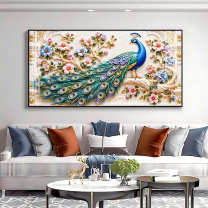 Majestic Peacock Floral Premium Acrylic Horizontal Wall Art