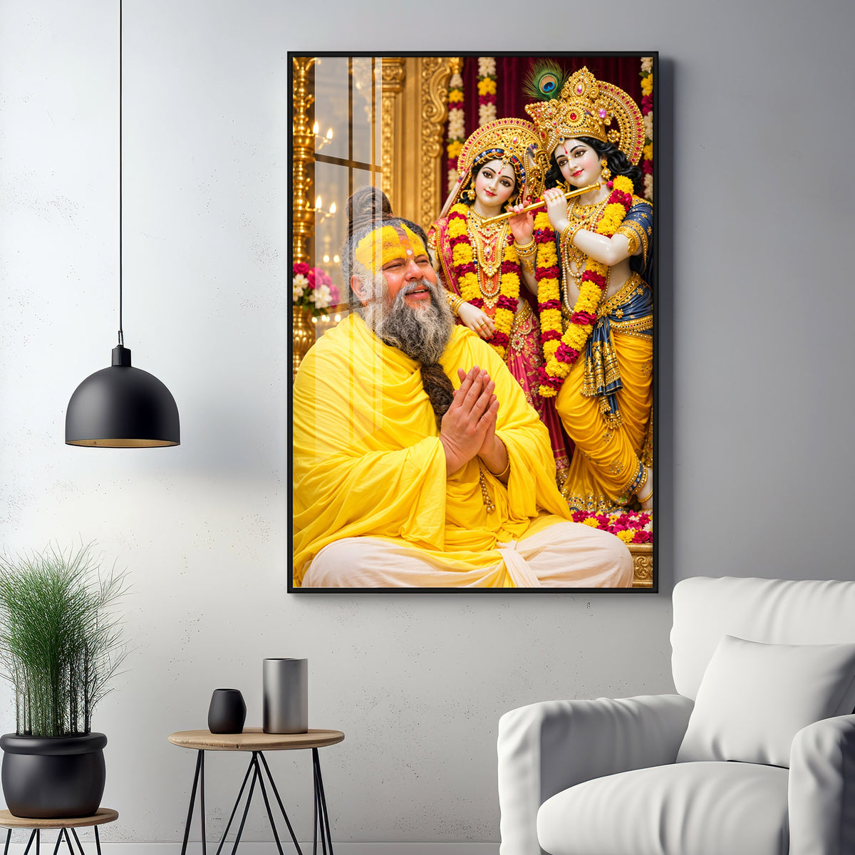 Premanand maharaj With Radhe Krishna Premium Acrylic Vertical Wall Art