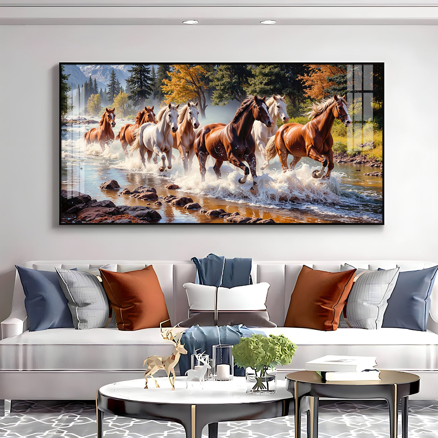Running Horses in River Premium Acrylic Horizontal Wall Art