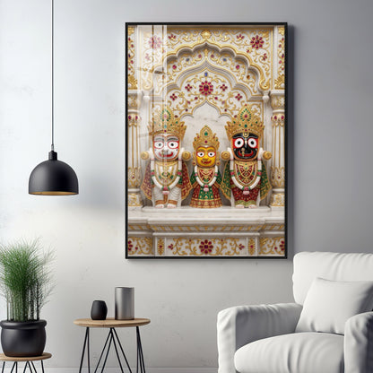 Divine Jagannath, Balabhadra and Subhadra Premium Acrylic Vertical Wall Art