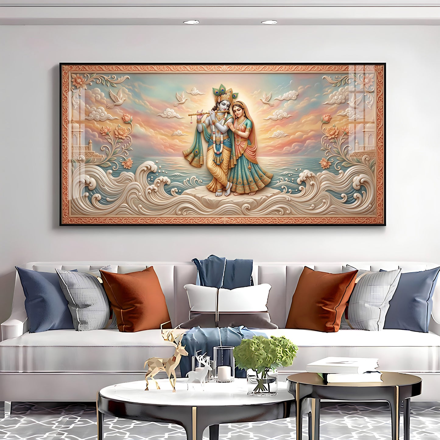 Radha Krishna With Gold Accents Premium Acrylic Horizontal Wall Art