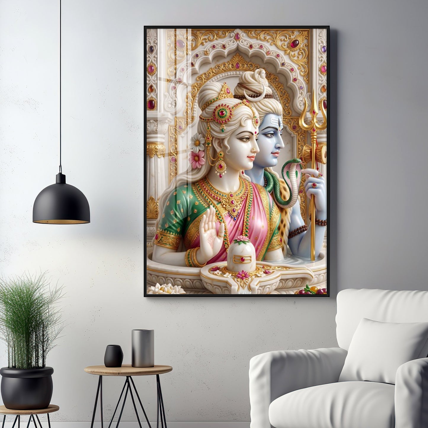 Lord Shiva Devi Parvati With Shivling Premium Acrylic Vertical Wall Art