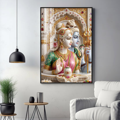 Lord Shiva Devi Parvati With Shivling Premium Acrylic Vertical Wall Art