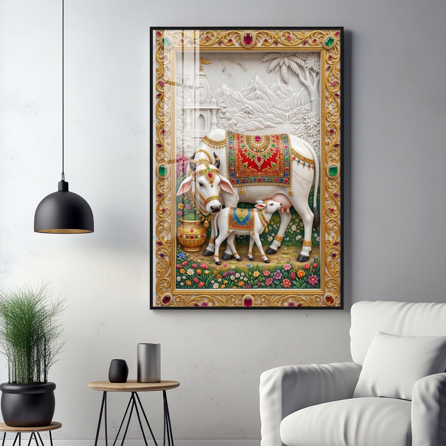 Sacred Kamdhenu Cow Premium Acrylic Vertical Wall Art