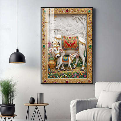 Sacred Kamdhenu Cow Premium Acrylic Vertical Wall Art