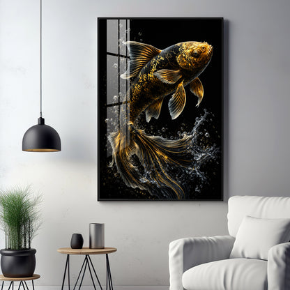 Golden Koi Splash Premium Acrylic Vertical Wall Art