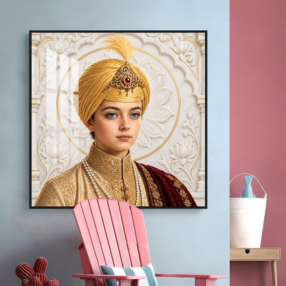 Guru Harkrishan Sahib Ji In Golden Turban Premium Acrylic Square Wall Art