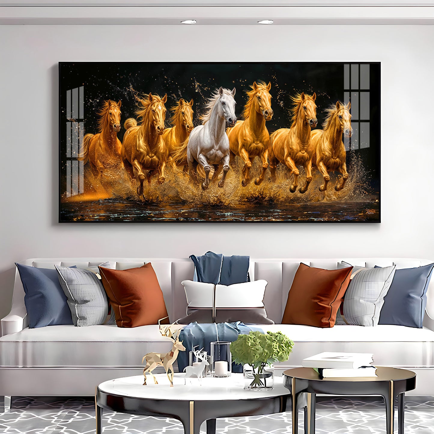 Seven Majestic Horses Premium Acrylic Horizontal Wall Art