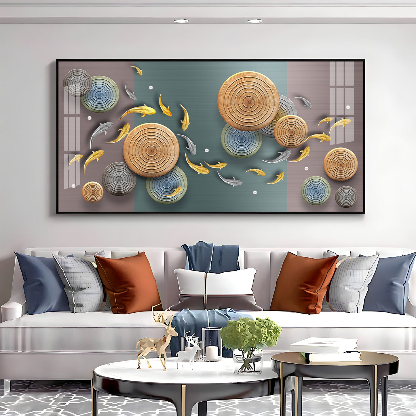 Koi Fish & Concentric Circular Premium Acrylic Horizontal Wall Art