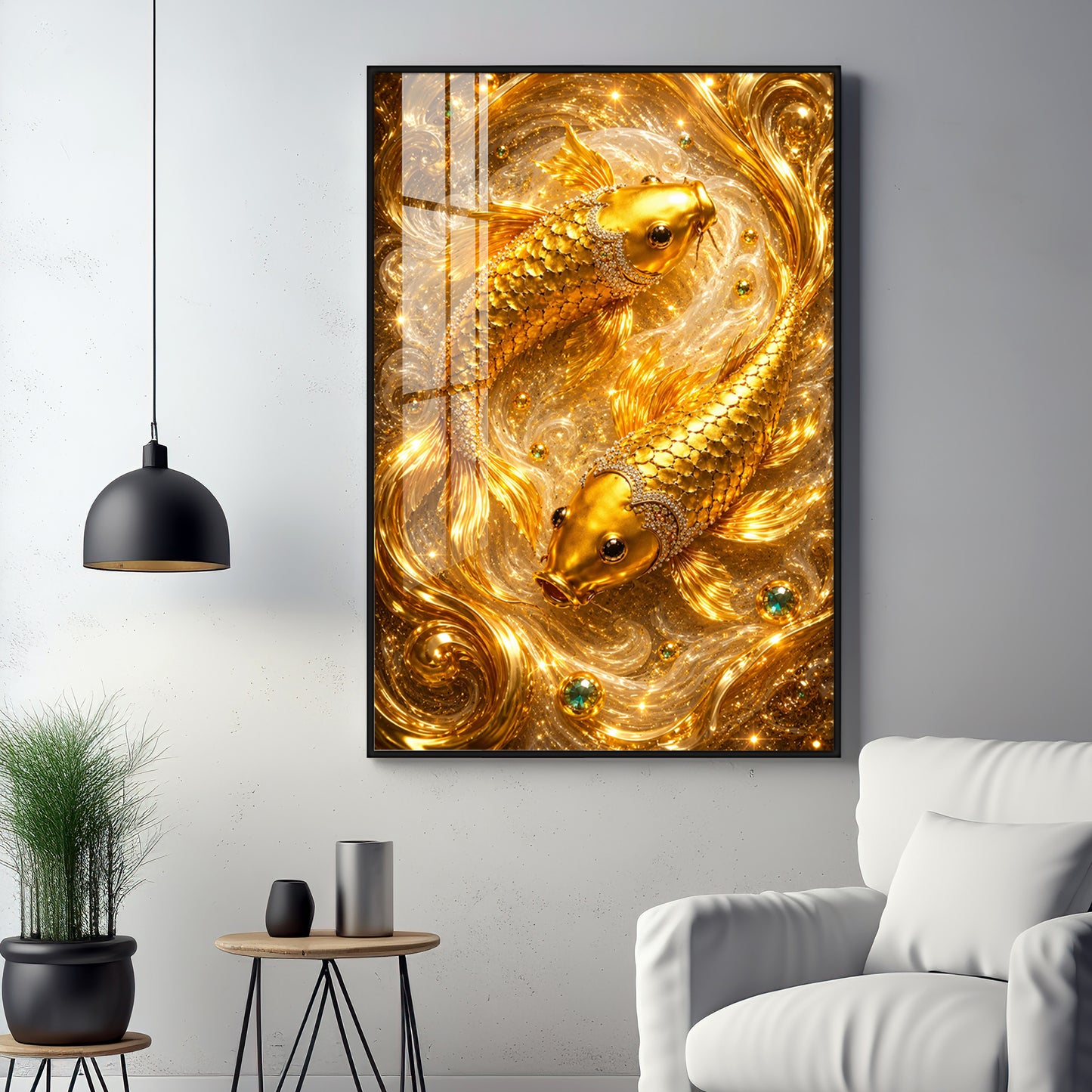 Golden Koi Fish Pair Premium Acrylic Vertical Wall Art
