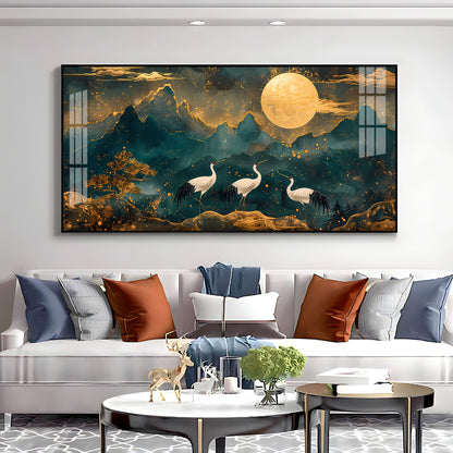 Cranes In Moonlight Premium Acrylic Horizontal Wall Art