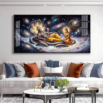 Lord Vishnu , Goddess Lakshmi With Serpent Shesha Premium Acrylic Horizontal Wall Art