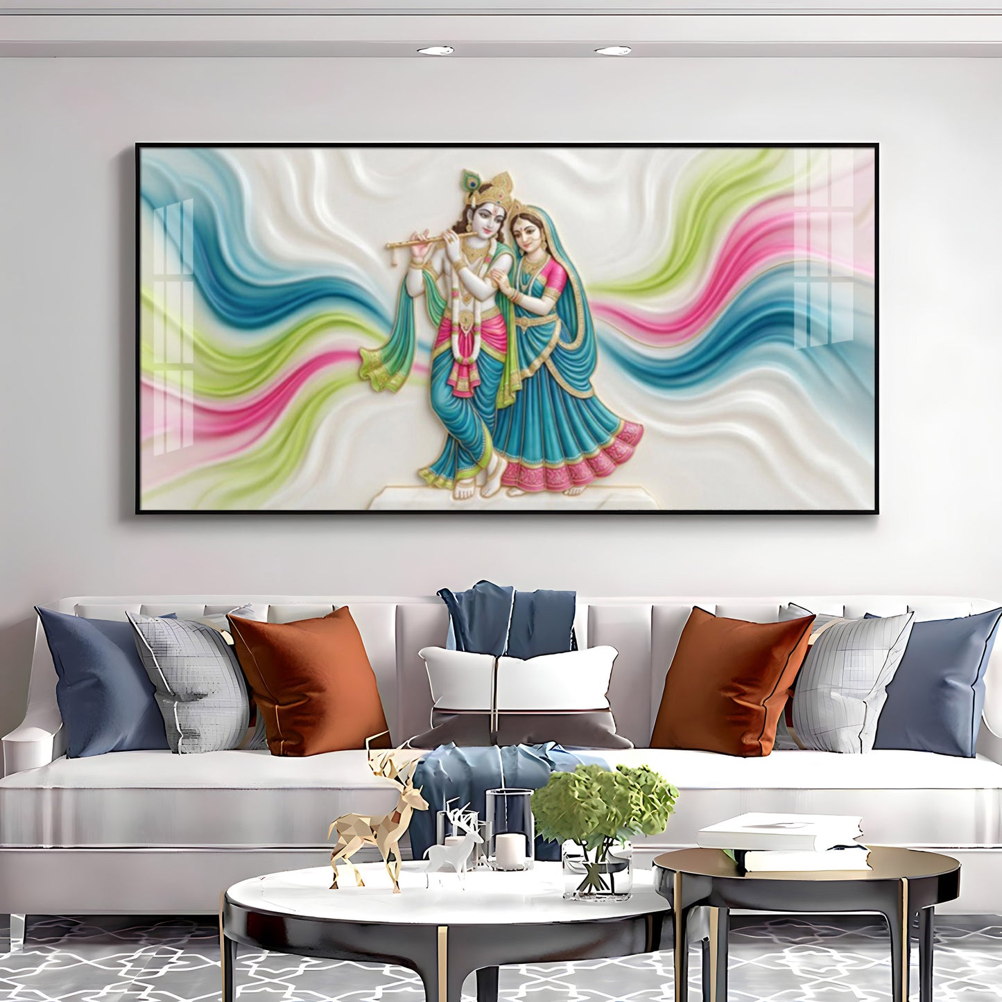 Vibrant Colors Radha Krishna Premium Acrylic Horizontal Wall Art