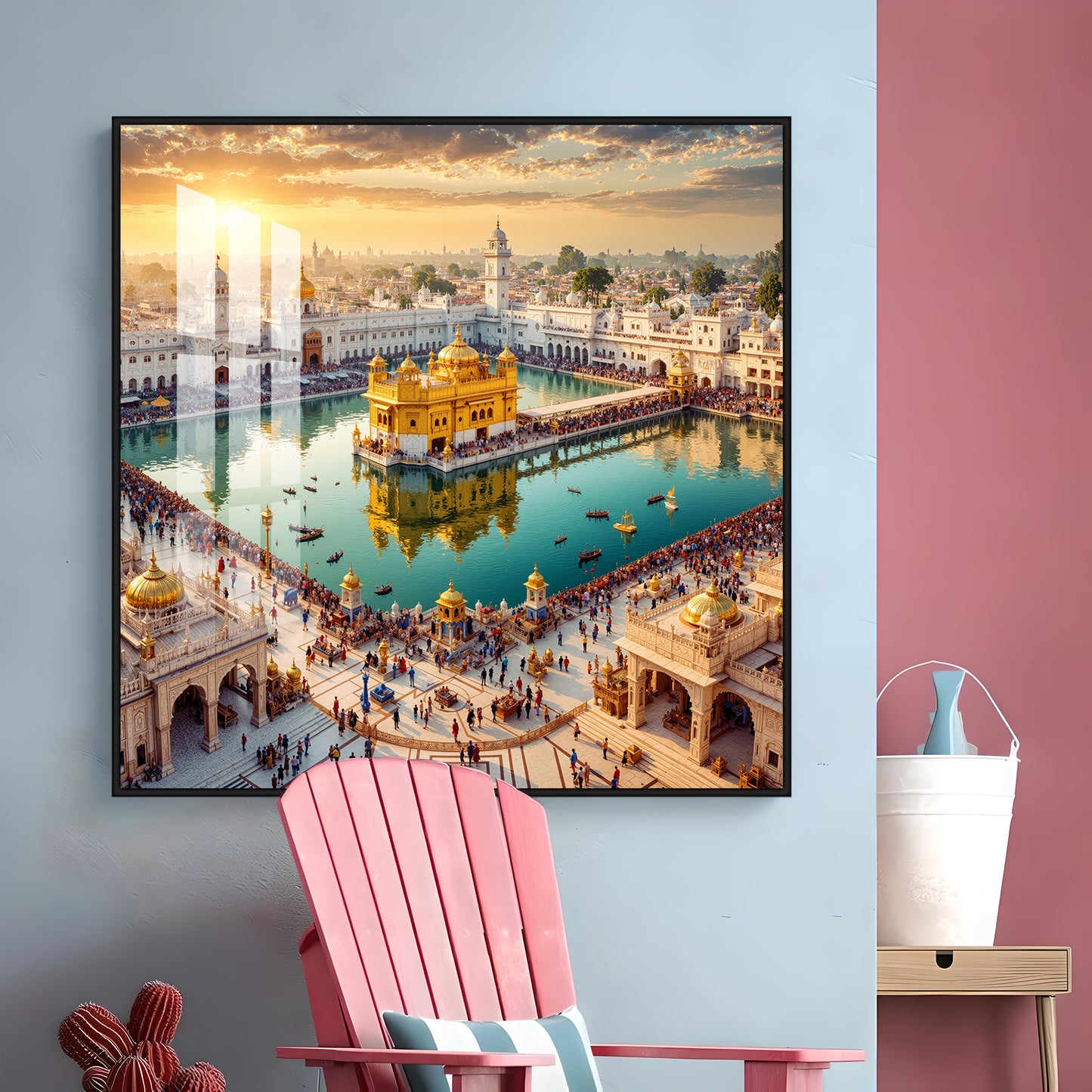 Divine Golden Temple Premium Acrylic Square Wall Art
