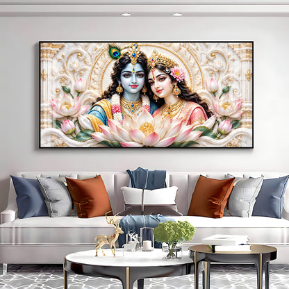 Radha Krishna With Lotus Premium Acrylic Horizontal Wall Art