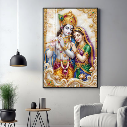 Hindu Deitie Krishna With Radha Premium Acrylic Vertical Wall Art