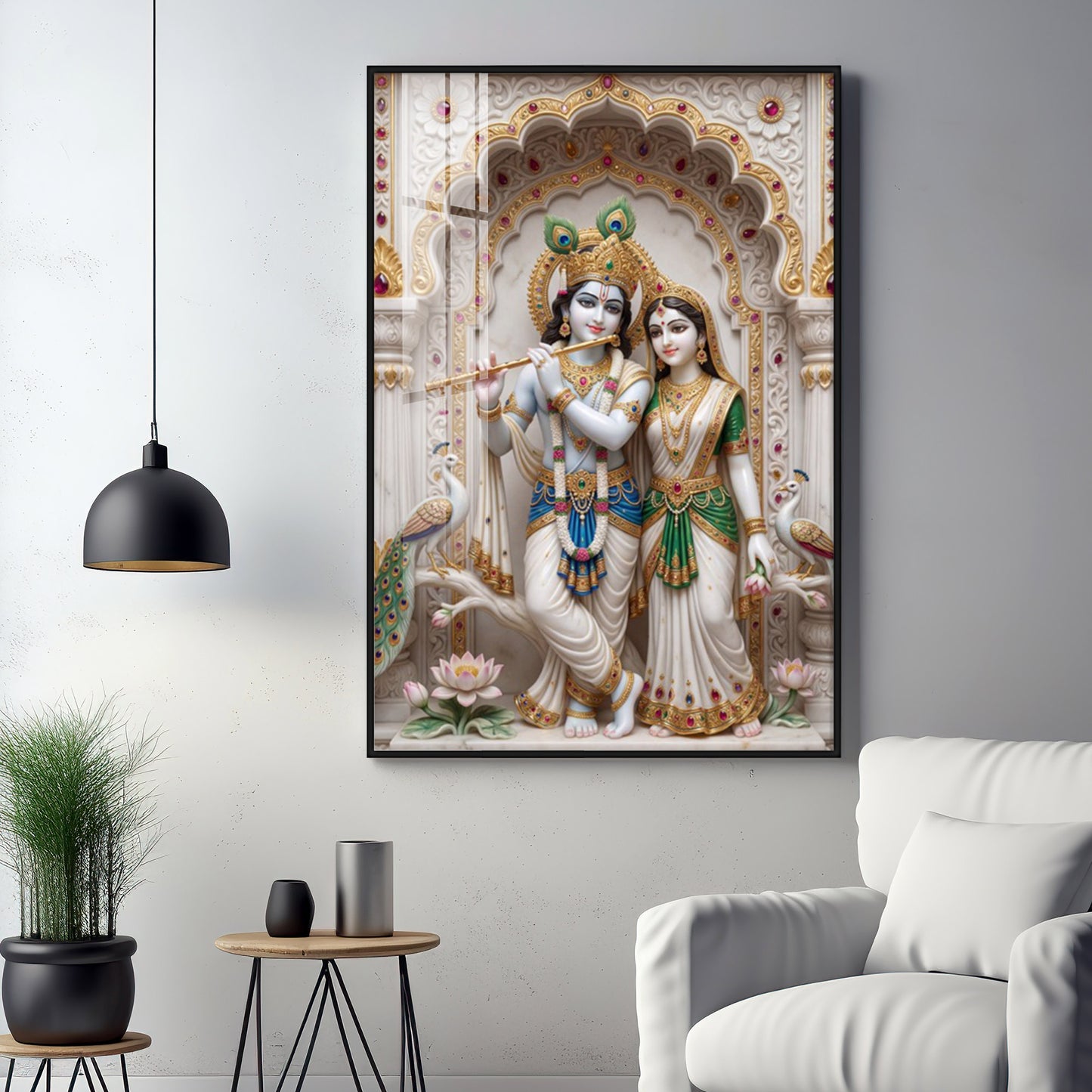 Peaceful Presence Of Radha Krishna Premium Acrylic Vertical Wall Art