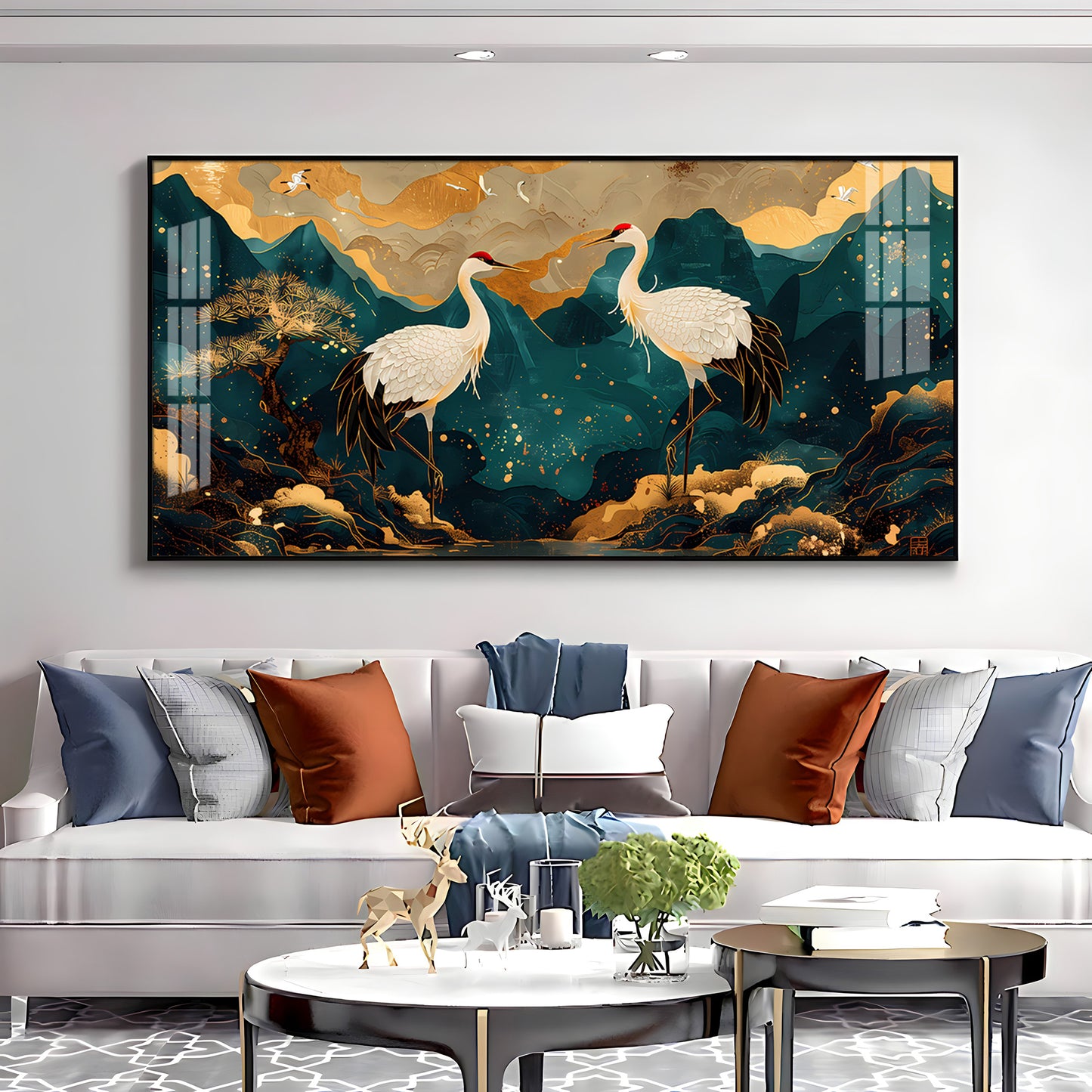 Serene Crane Pair Premium Acrylic Horizontal Wall Art