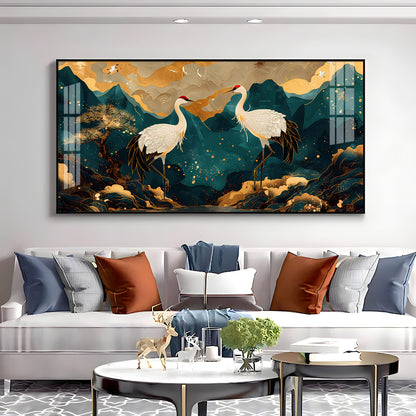 Serene Crane Pair Premium Acrylic Horizontal Wall Art