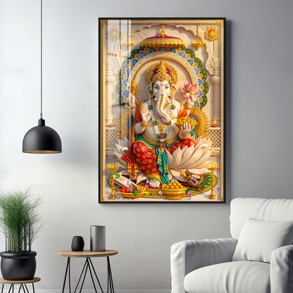 Radiant Ganesh Idol Premium Acrylic Vertical Wall Art
