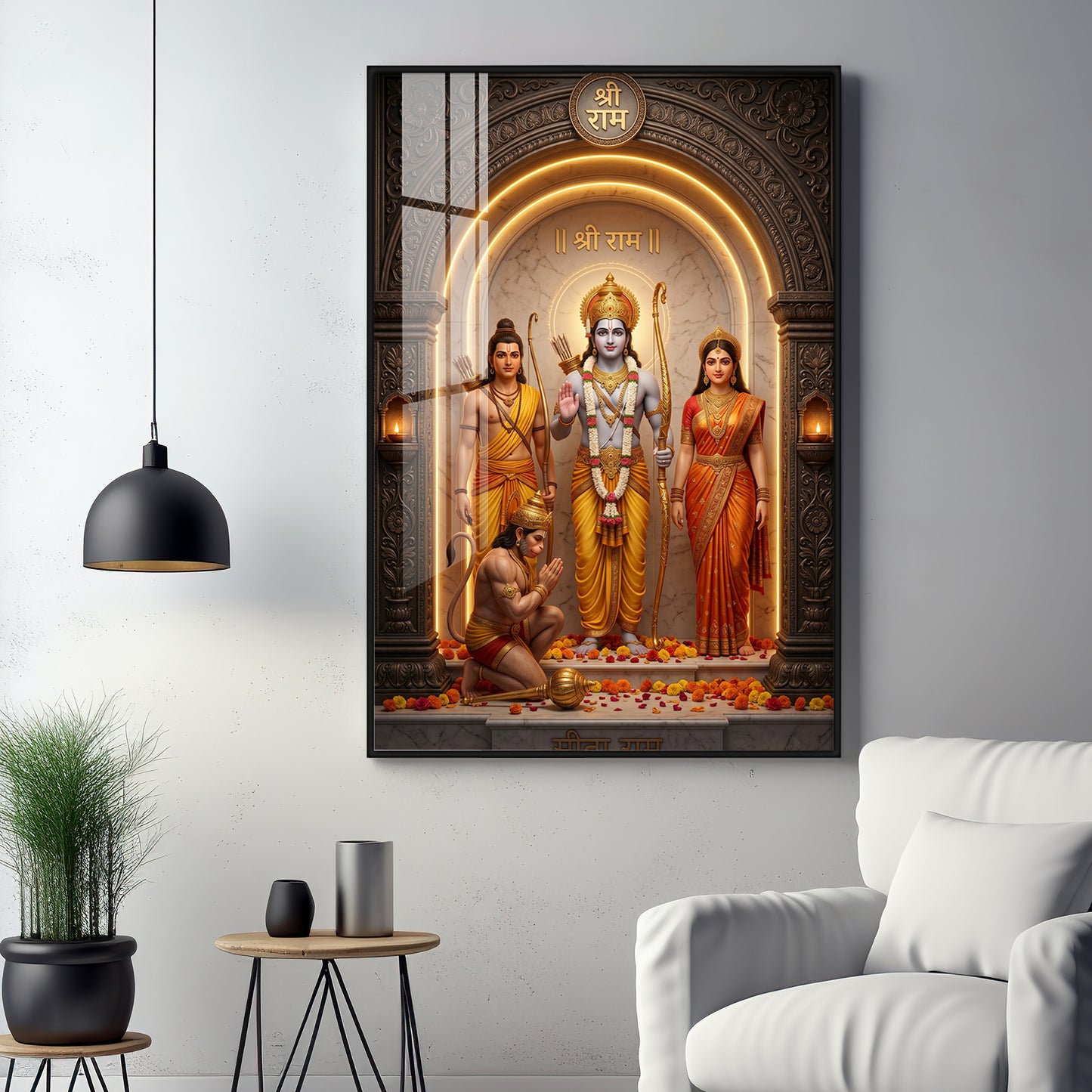 Lord Rama, Goddess Sita, Lakshmana, & Hanuman Premium Acrylic Vertical Wall Art