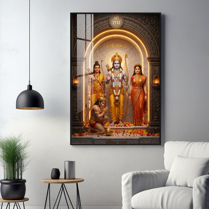 Lord Rama, Goddess Sita, Lakshmana, & Hanuman Premium Acrylic Vertical Wall Art