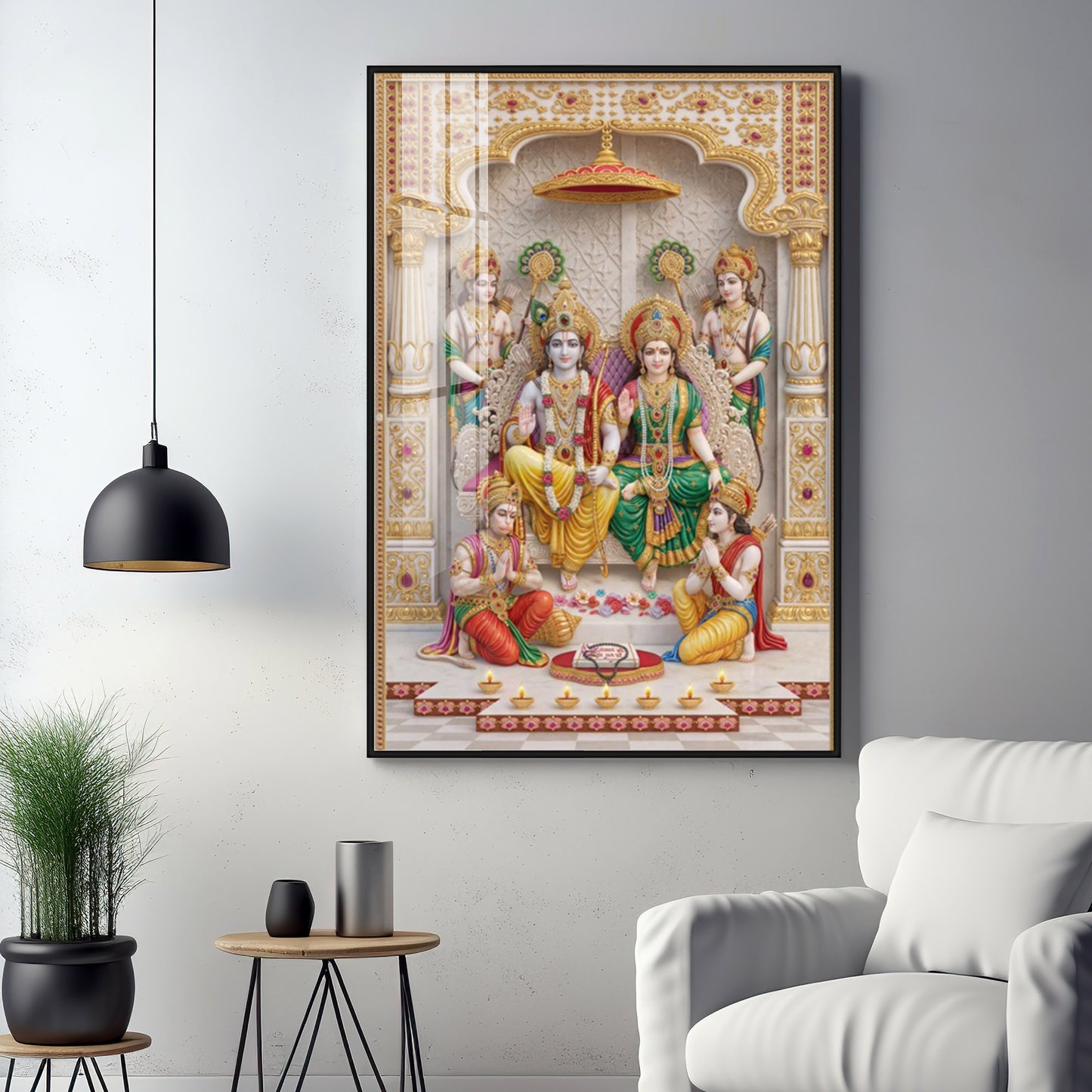 Lord Ram seated with Goddess Sita Premium Acrylic Vertical Wall Art