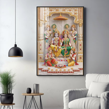 Lord Ram seated with Goddess Sita Premium Acrylic Vertical Wall Art