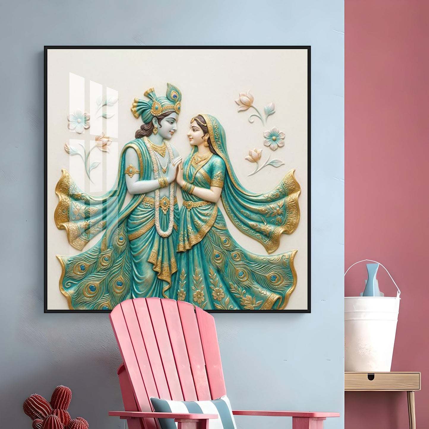 Divine Radha Krishna Premium Acrylic Square Wall Art