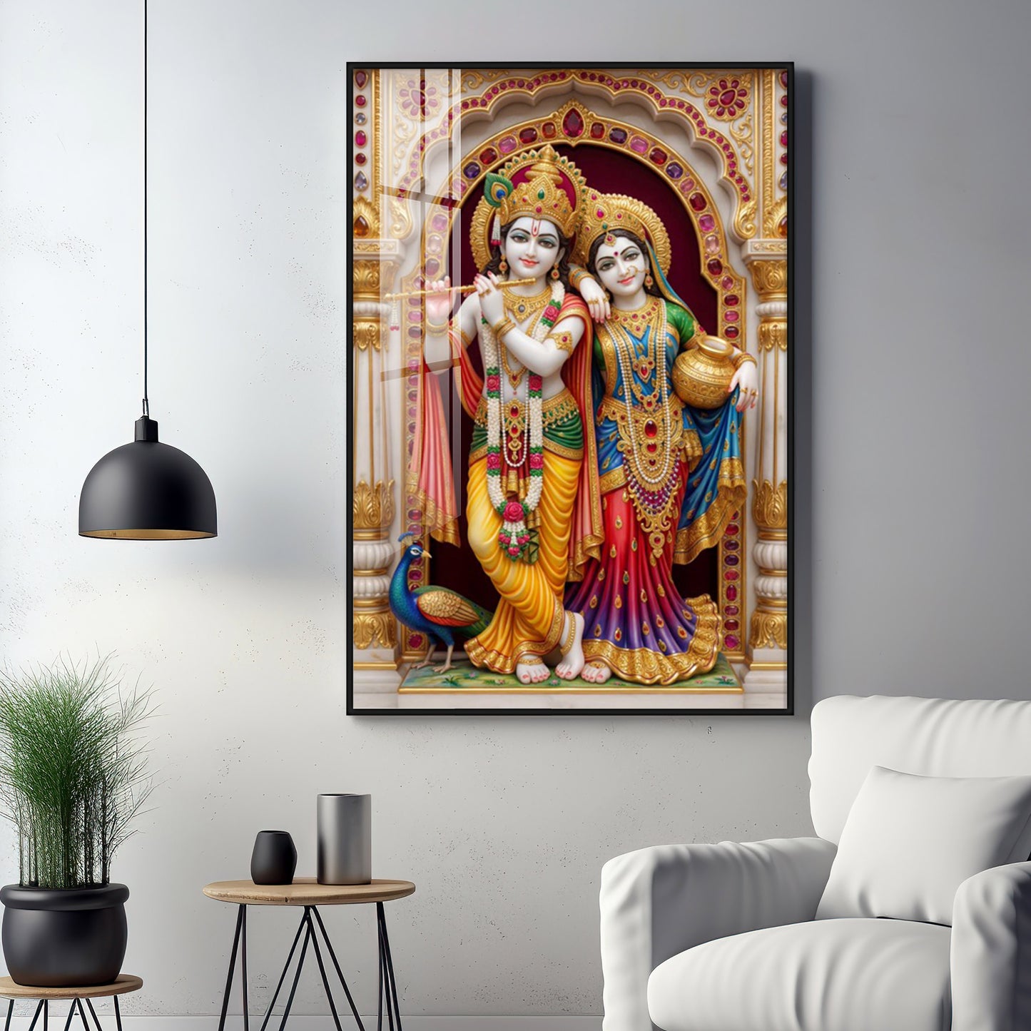 Majestic Harmony Of Radha Krishna Premium Acrylic Vertical Wall Art