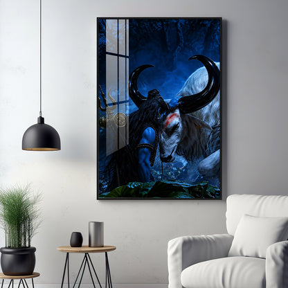 Shiva Embracing Nandi Bull Premium Acrylic Vertical Wall Art
