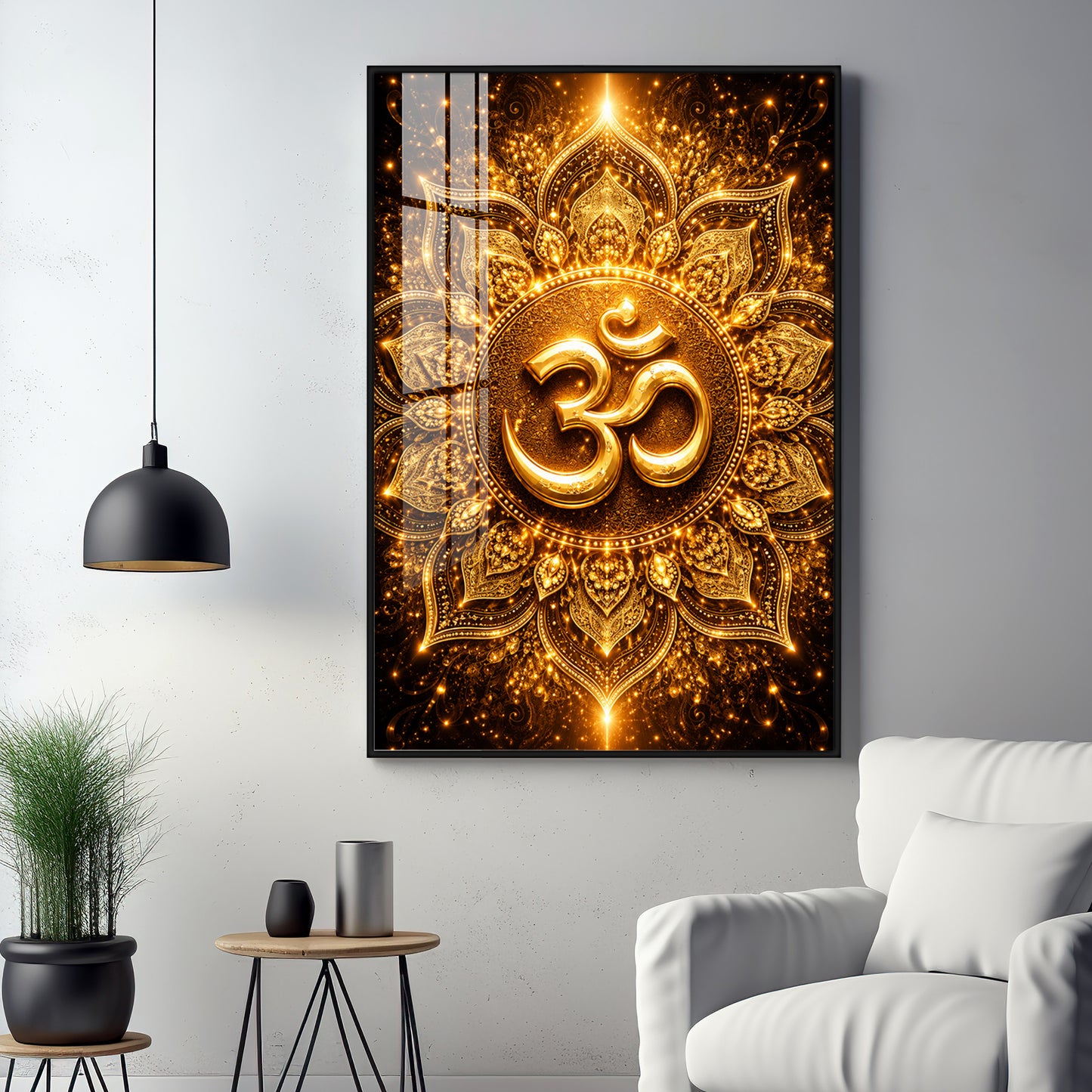 Radiant Golden Om Premium Acrylic Vertical Wall Art