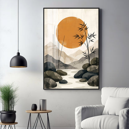 Colored Sun & Bamboo Branches Premium Acrylic Vertical Wall Art