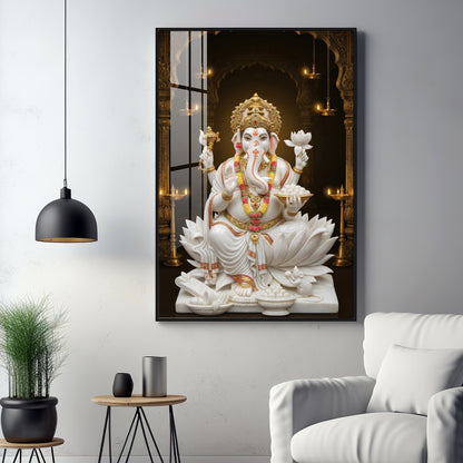 Divine Serenity Of Ganesh Ji Premium Acrylic Vertical Wall Art