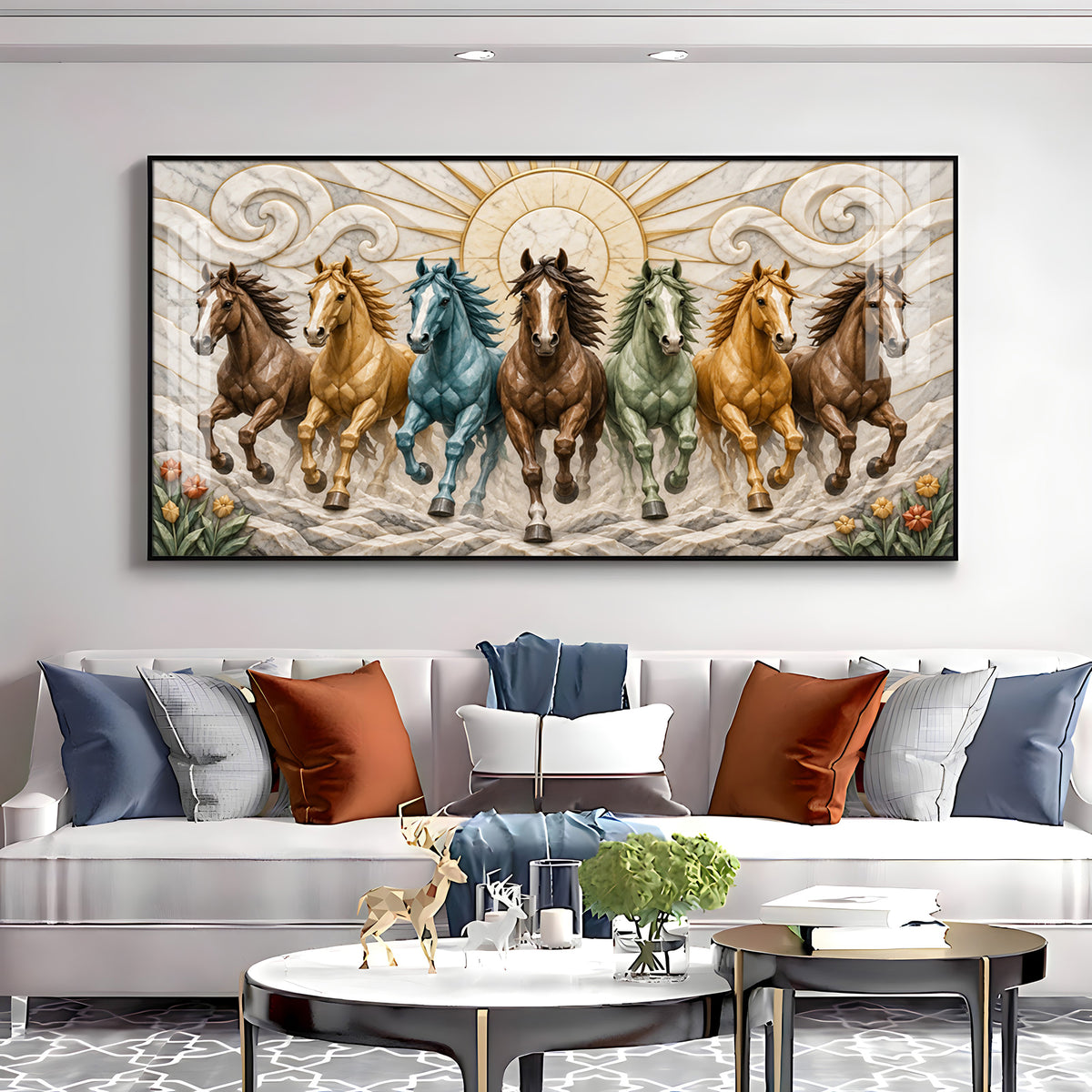 Seven Colorful Horses Premium Acrylic Horizontal Wall Art