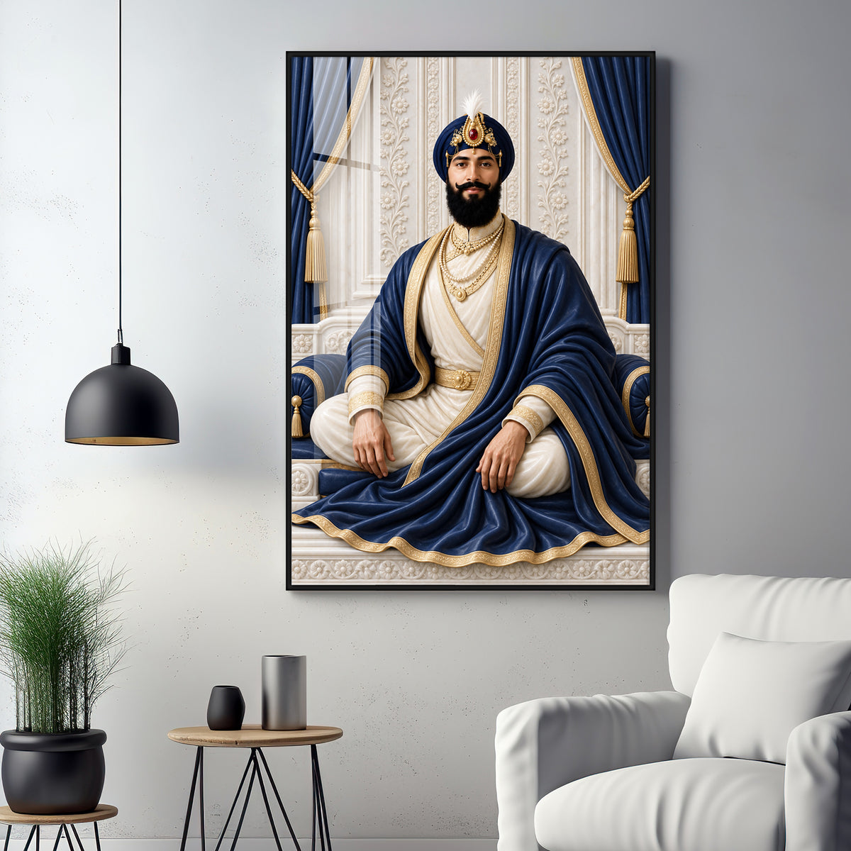 Guru Gobind Singh Ji In Blue Attire Premium Acrylic Vertical Wall Art