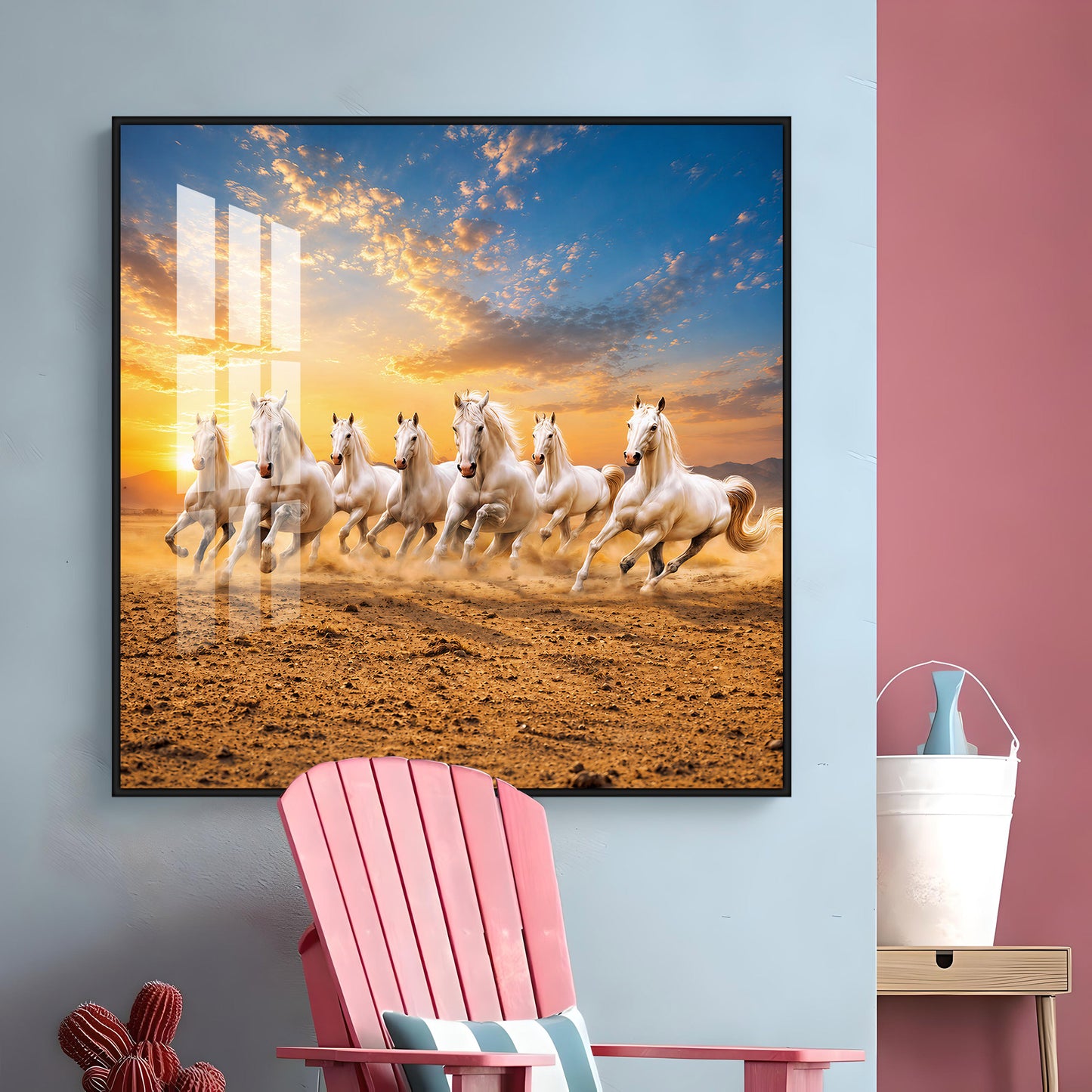 Seven Running Horses Premium Acrylic Square Wall Art