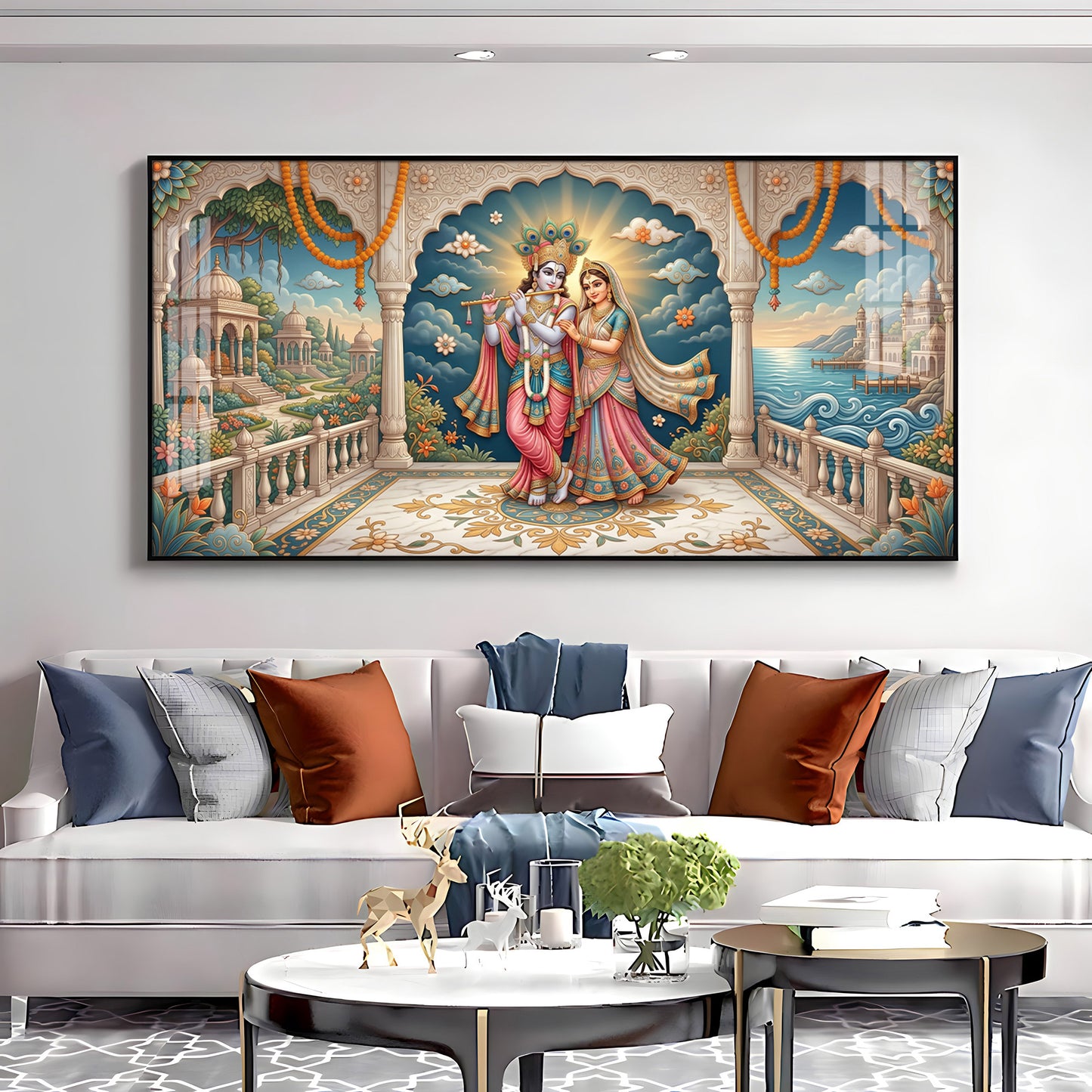 Shri Radha Krishna Holding A Flute Premium Acrylic Horizontal Wall Art