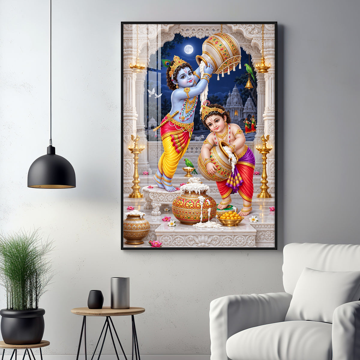 Little Krishna Balaram Makhan Chori Premium Acrylic Vertical Wall Art